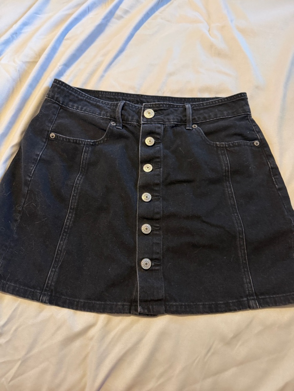 American Eagle Black Button-Front Denim mini Skirt